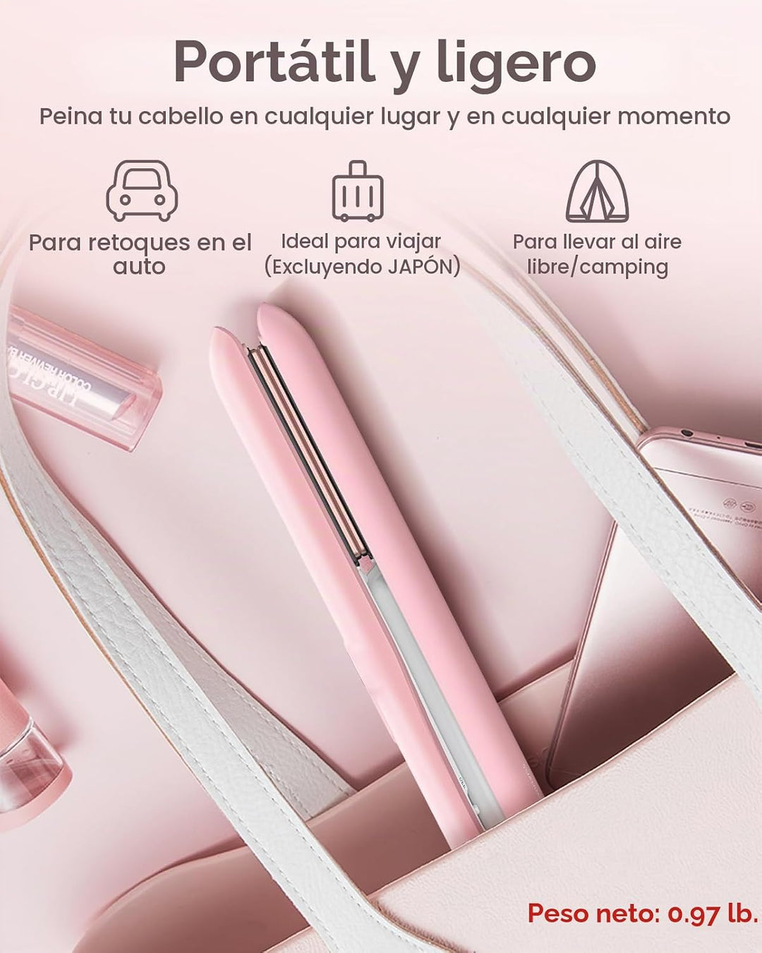 ZAVAREA Alisador y rizador de pelo inalámbrico, alisador de pelo po...