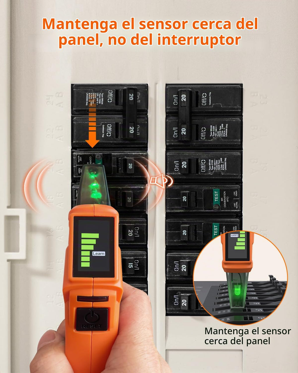 Buscador de disyuntores y probador de salida GFCI con pantalla LCD digital, herramienta de trazador de circuitos eléctricos de 90-135 V para electricistas/bricolaje - Ligero (incluye baterías
