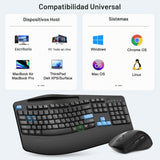 Combo de teclado y mouse inalámbricos, teclas de onda ergonómicas d...