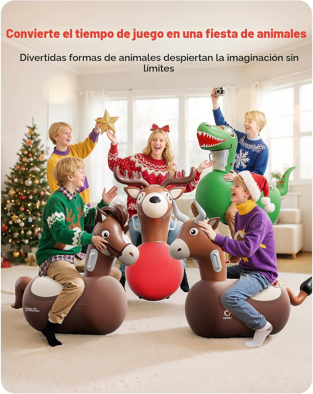 QPAU Juguete inflable de dinosaurio con tolva animosa, 1 paquete con bomba de mano