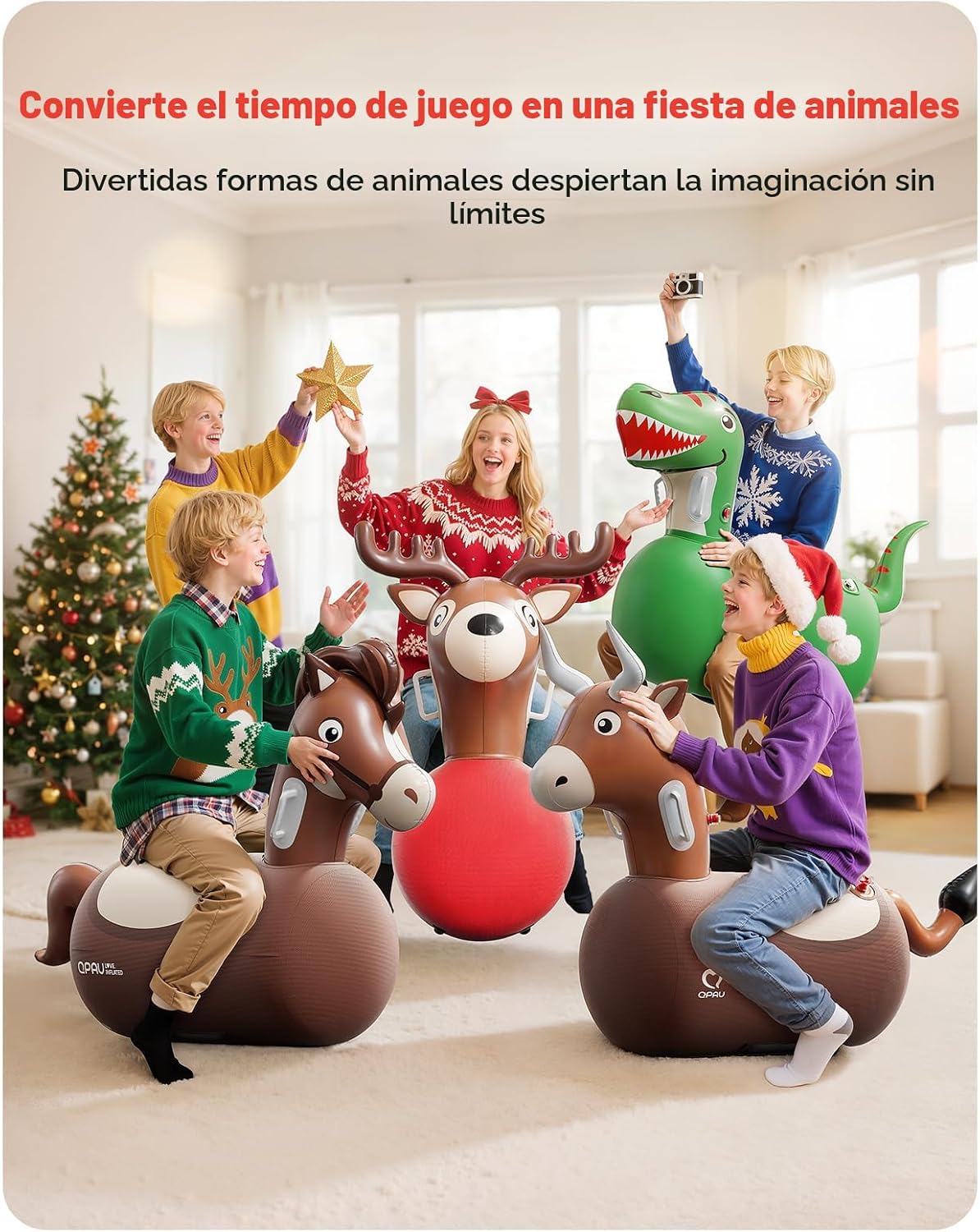 QPAU Juguete inflable de dinosaurio con tolva animosa, 1 paquete con bomba de mano