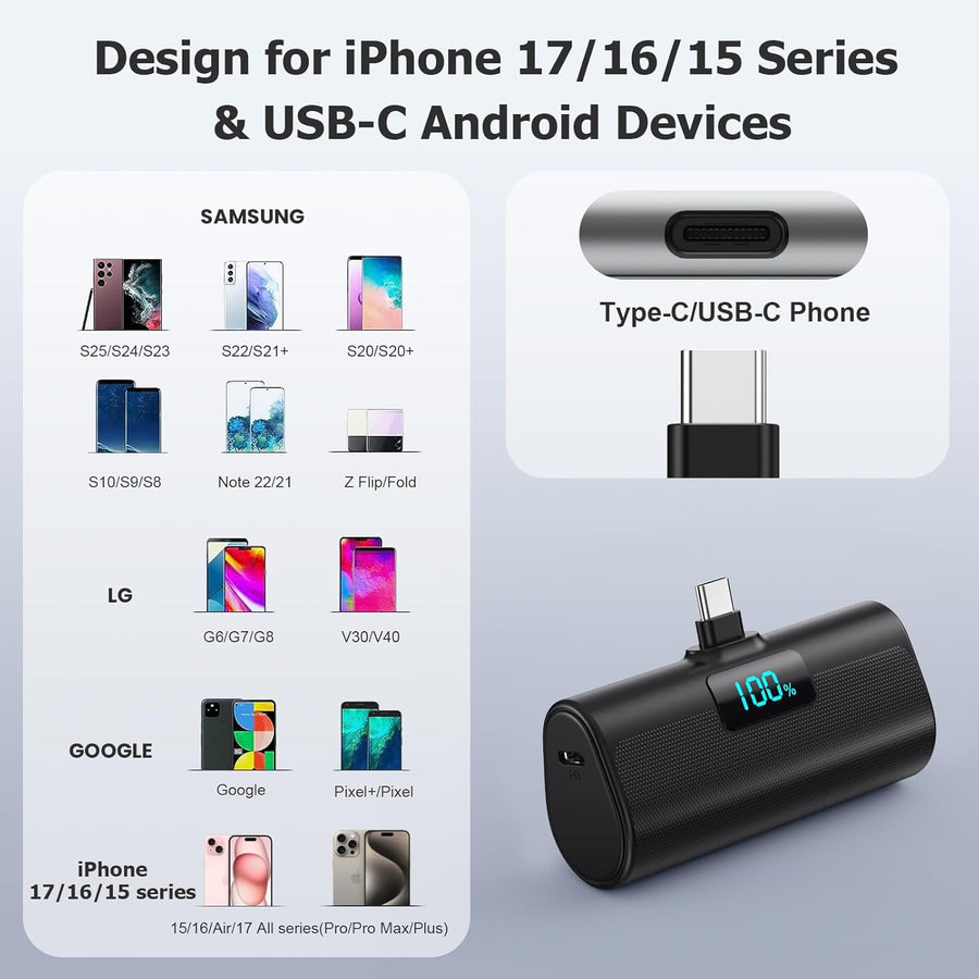 Cargador portátil mini para iPhone 17\/16, Batería externa PD USB C...