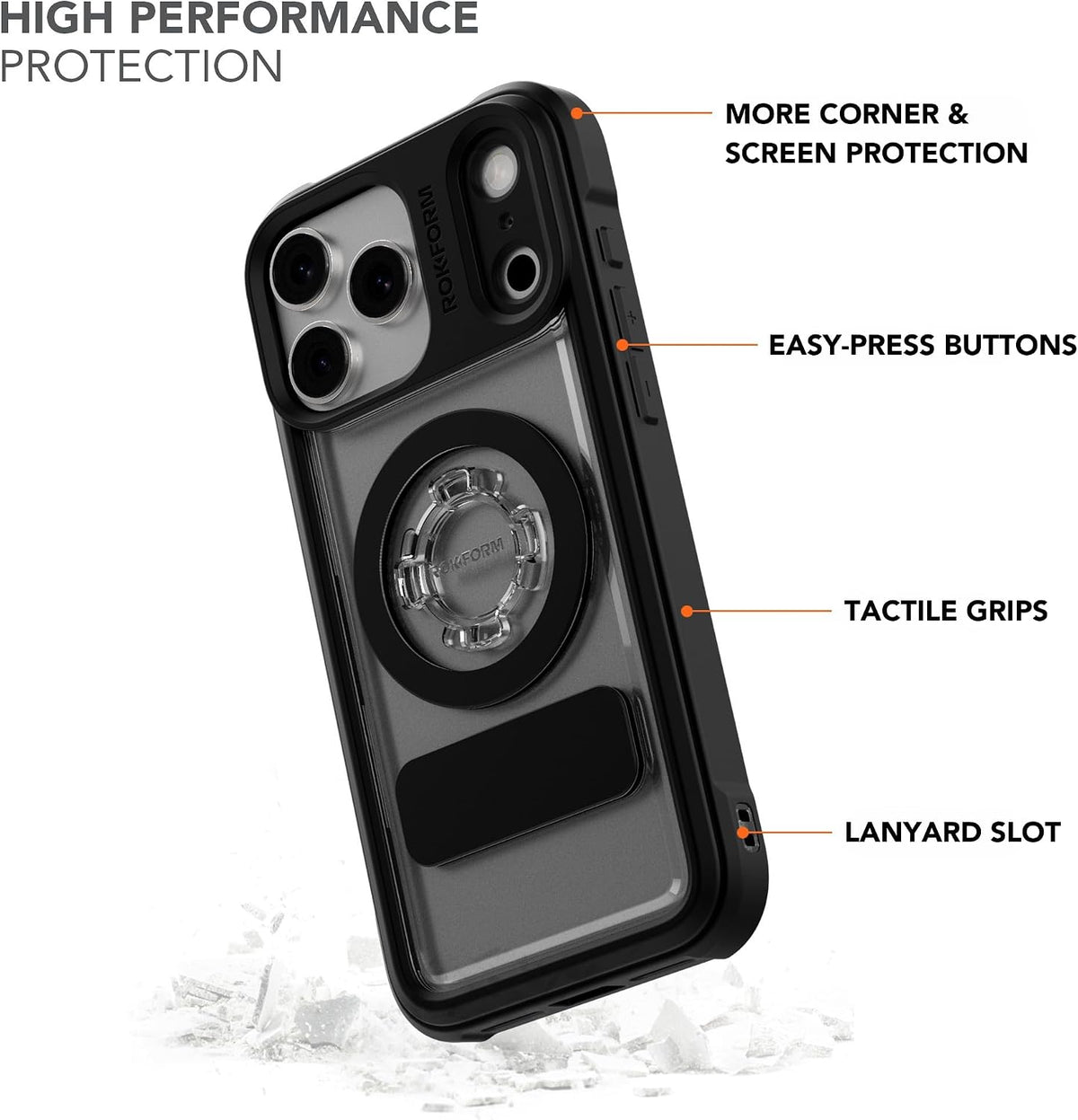 Rokform iPhone 17 Pro Max Crystal + soporte de carga magnético