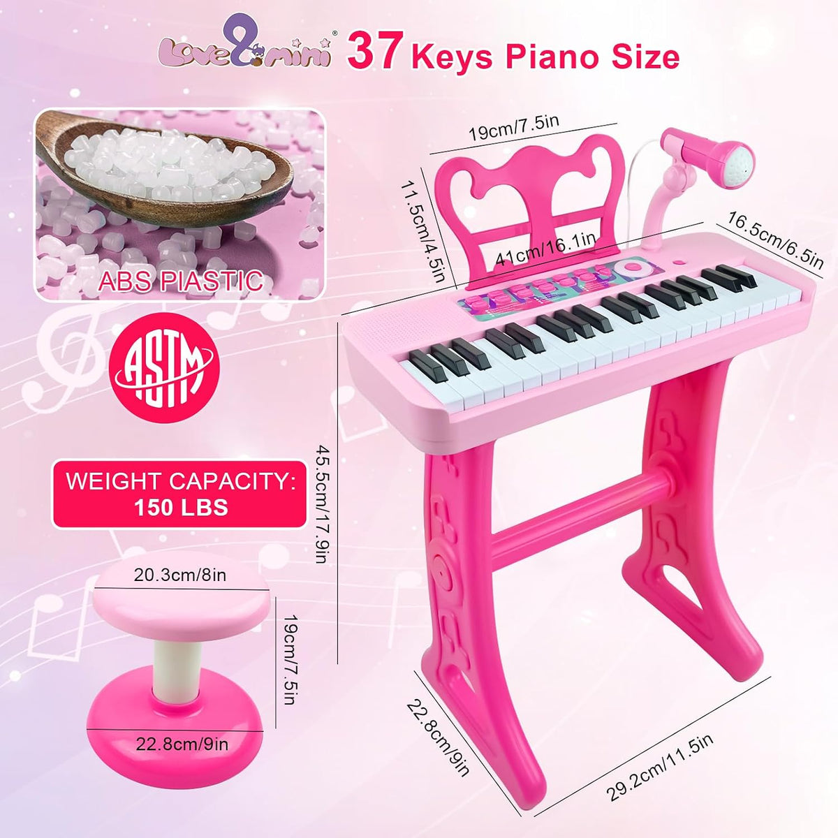 Love&Mini Kids Piano Teclado Juguetes para Niñas