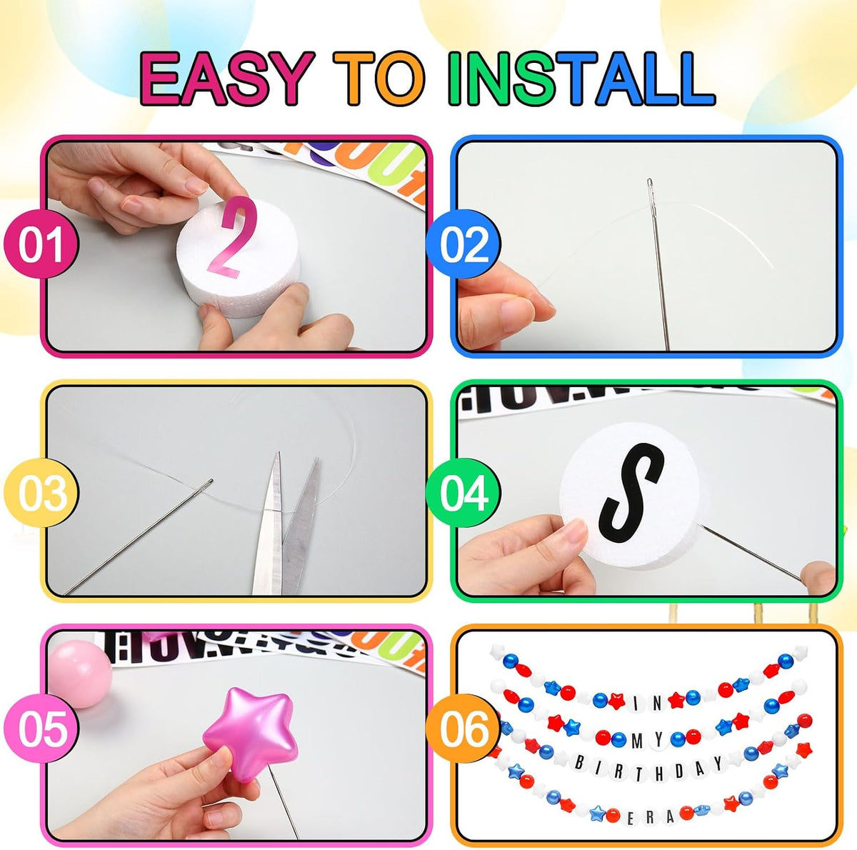 Kit de guirnalda de cumpleaños de pulsera gigante de la amistad con letras bolas, pancarta personalizable para Navidad, boda, Kpop, decoraciones de fiesta de Año Nuevo, bolas de plástico, estrellas