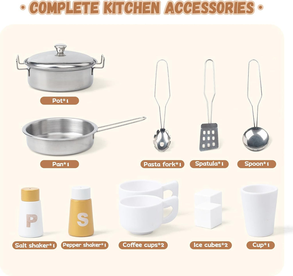 Juguete de Cocina de Juego de Madera Interactivo para Niños – Luces y Sonidos Realistas, Diseño de Esquina con 8 Accesorios, Regalo para Niñas y Niños de 3+ Años