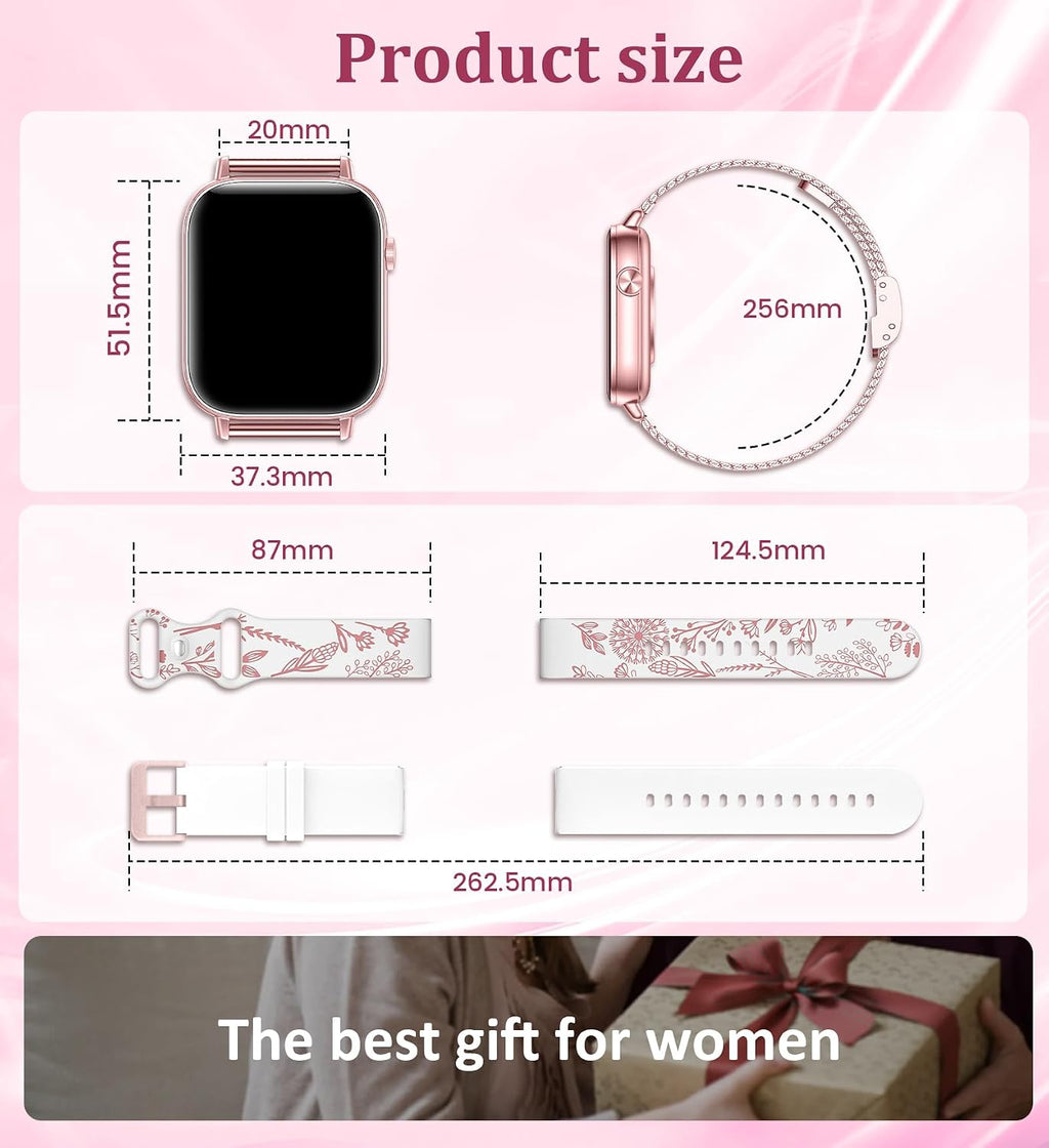 Reloj inteligente de 1.83 pulgadas para mujer con llamada Bluetooth (respuesta/marcación), rastreador de actividad física con más de 100 modos deportivos, monitor de frecuencia cardíaca/sueño, podómetro, relojes inteligentes para mujer, compatible con