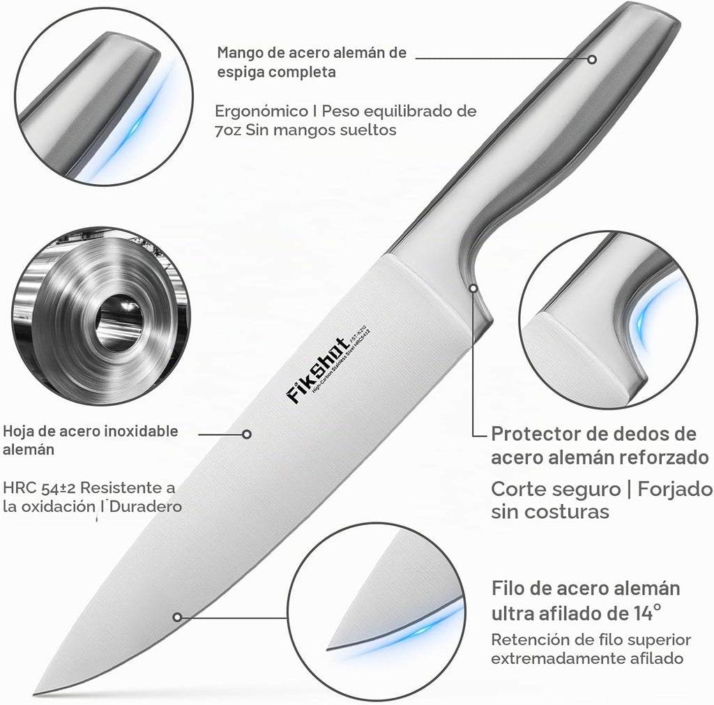Juego de 14 bloques de cuchillos de acero inoxidable alemán con afilador