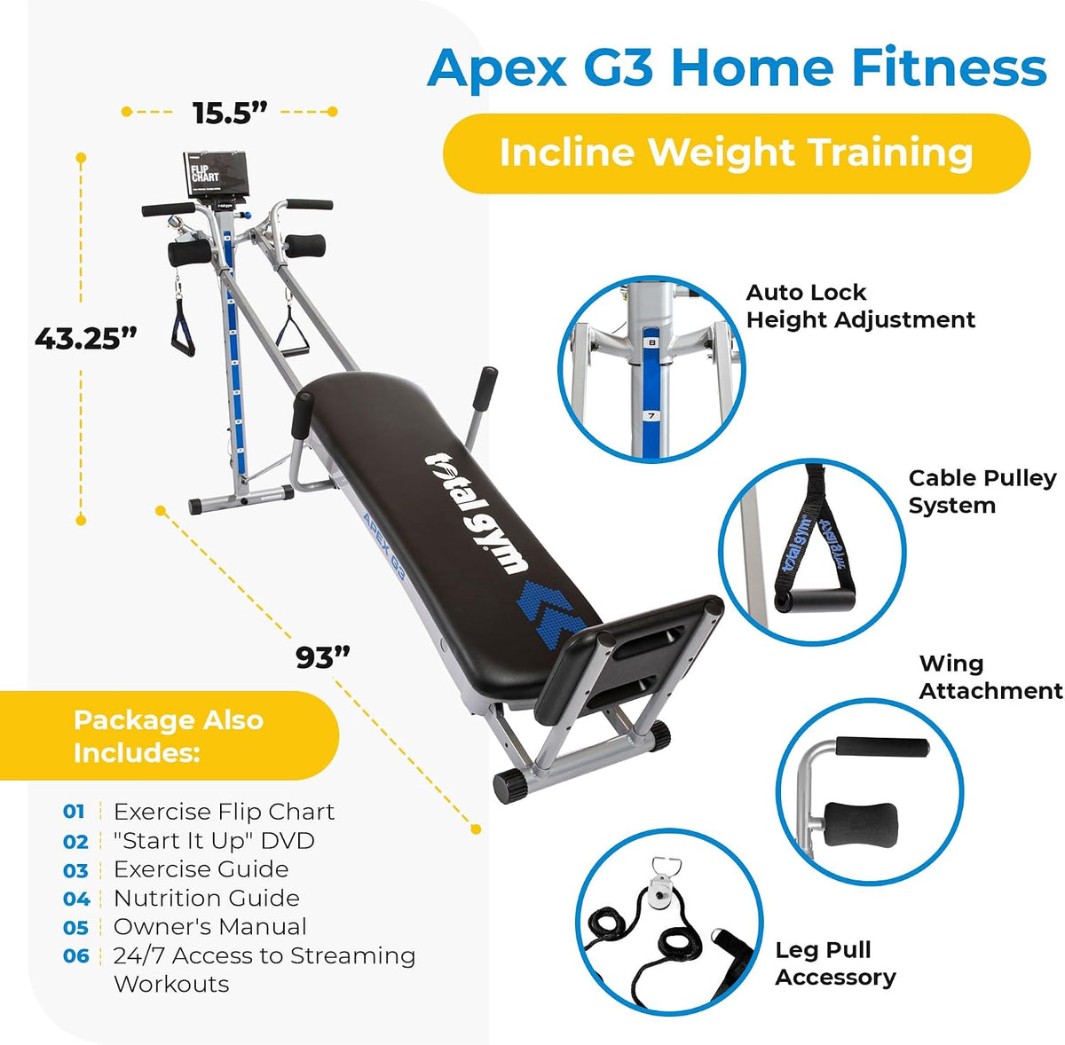 Total Gym APEX G3 Home Gym, 8 niveles de resistencia, más de 70 ejercicios