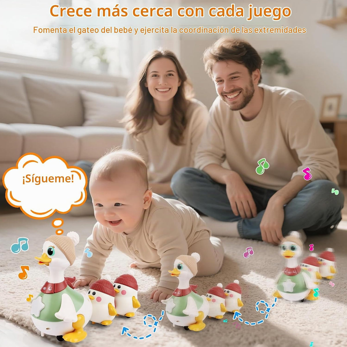Juguetes para Tiempo de Tummy Time para Bebé de 6-12 meses: 3 Patitos Magnéticos con 7 Modos Interactivos