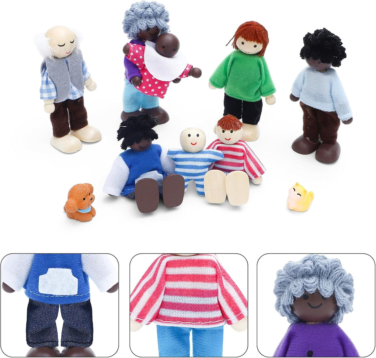 ONEST Juego de 10 piezas de casa de muñecas de madera, mini figuras