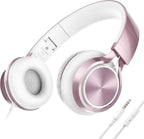 AIlIHEN Audífonos para Niños para Escuela con Micrófono Cableado, con conector 3.5 mm, Rosa Oro