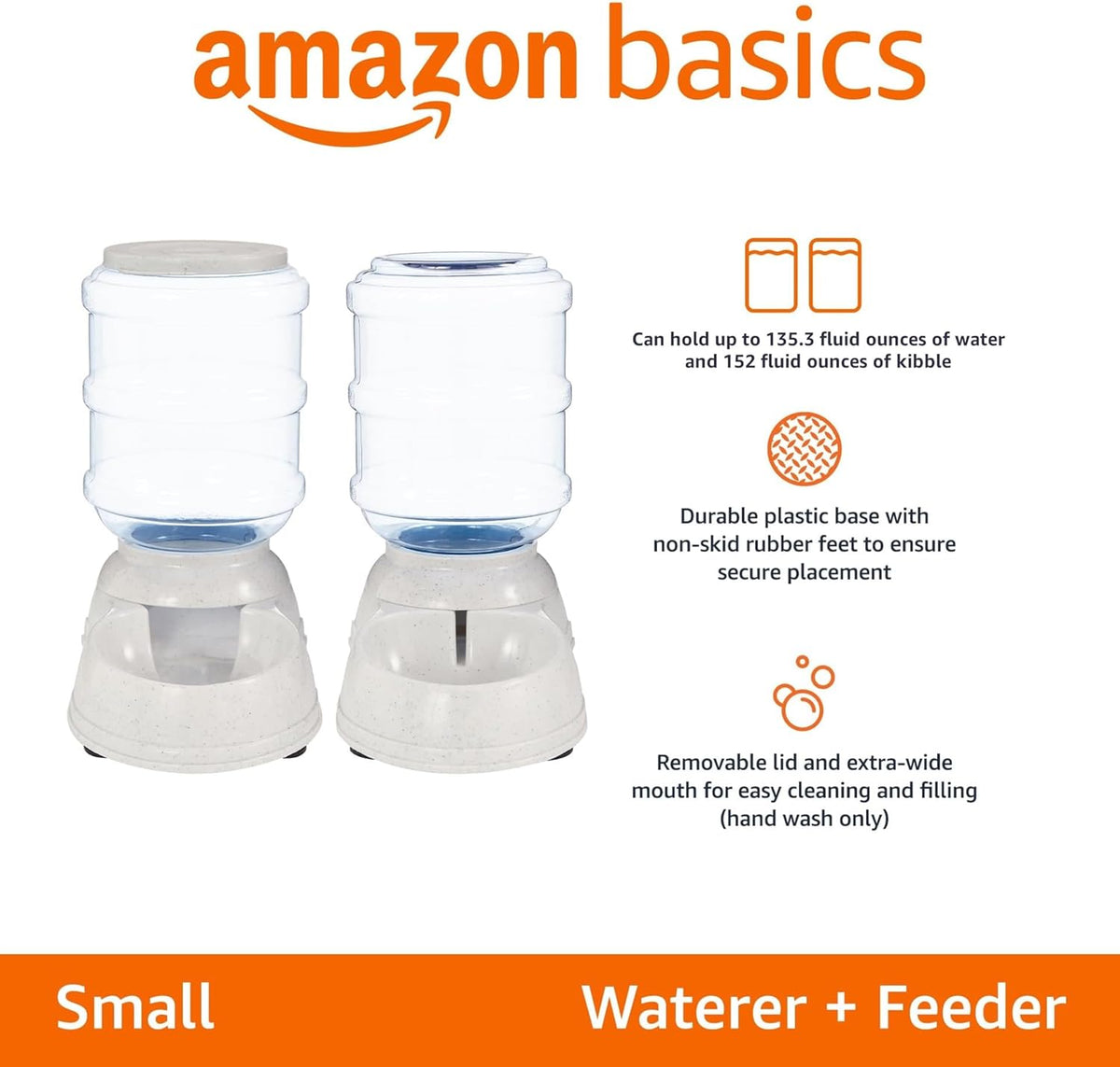 Amazon Basics Dispensador automático de agua para mascotas y alimentador de alimentos por gravedad para gatos y perros, fácil de limpiar, alimentador de alimentos de 152 onzas líquidas