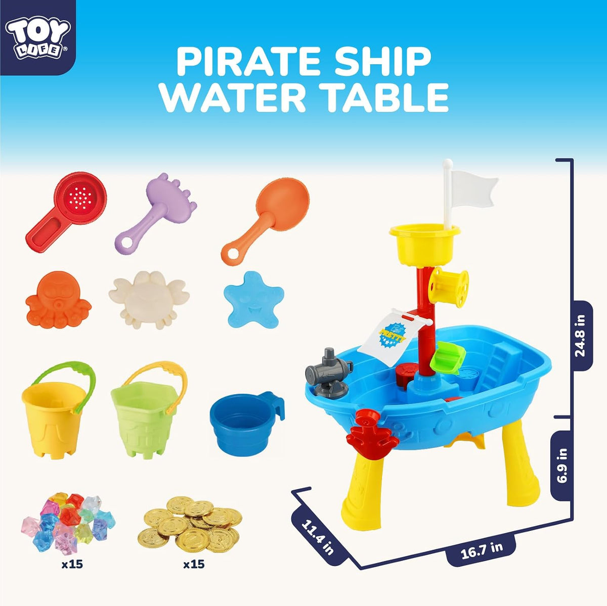 TOY Life Juego de mesa de arena y agua de barco pirata, de 3 a 6 años