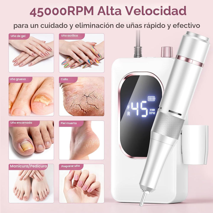 Taladro Eléctrico Profesional para Uñas 45000RPM, Lima de Uñas Port...