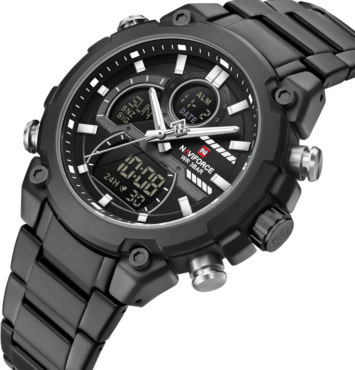 NAVIFORCE Relojes digitales multifunción, reloj analógico impermeable 3ATM para hombres, reloj de pulsera de lujo luminoso, regalo
