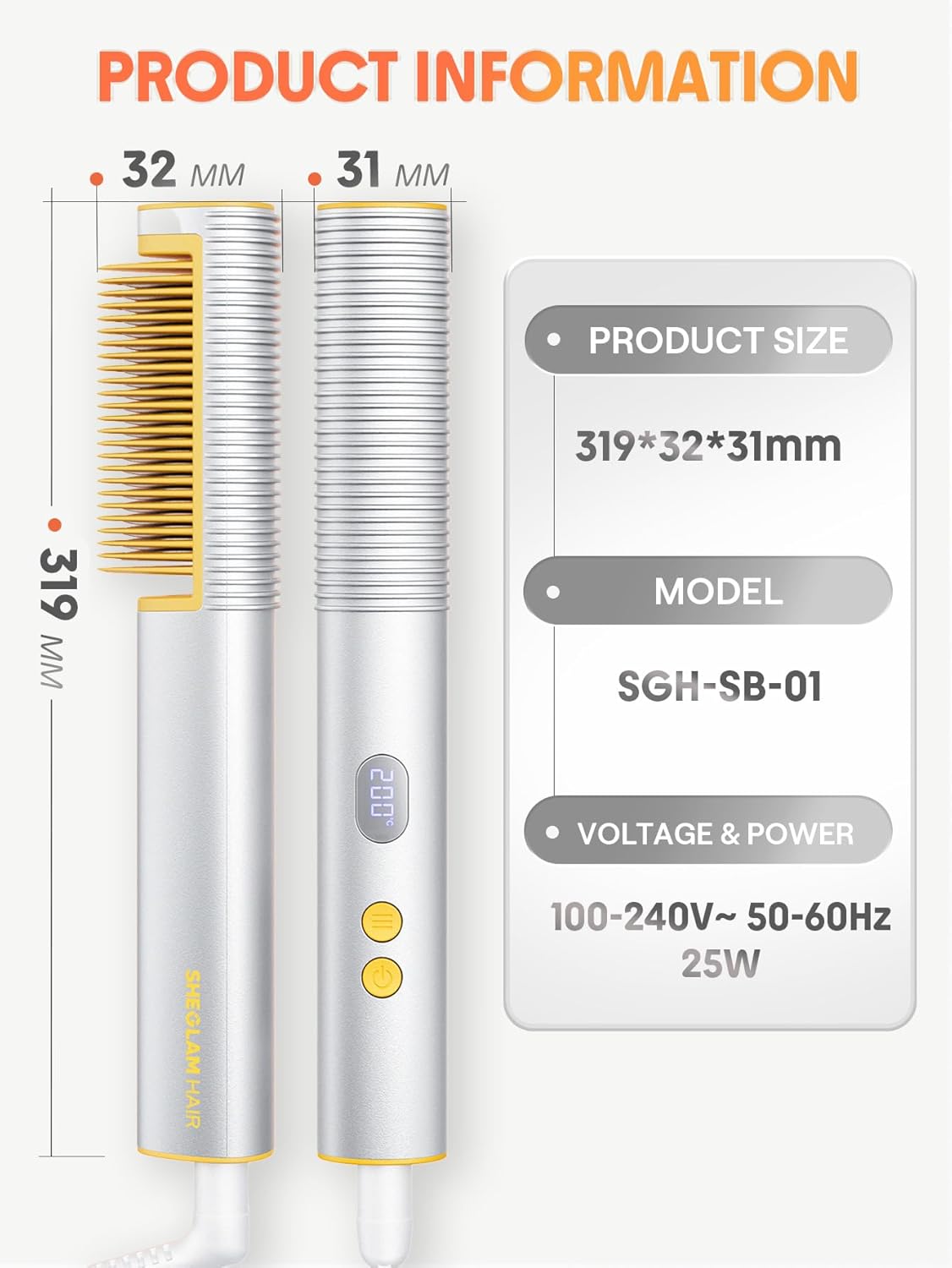SHEGLAM Cepillo Alisador de Cabello Iónico 3D con peine térmico de...