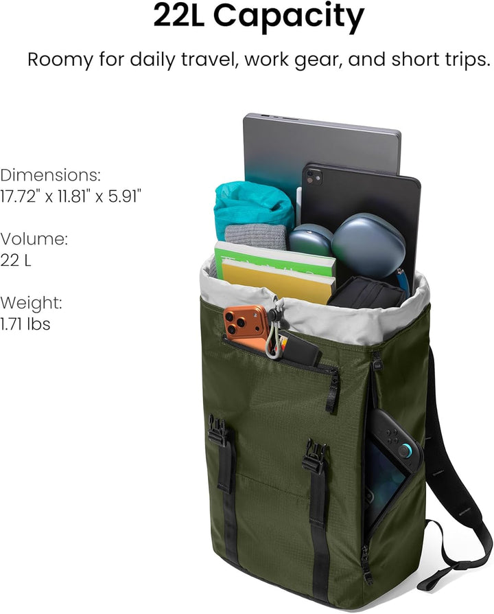 tomtoc Mochila para laptop con solapa, ligera, resistente al agua,...