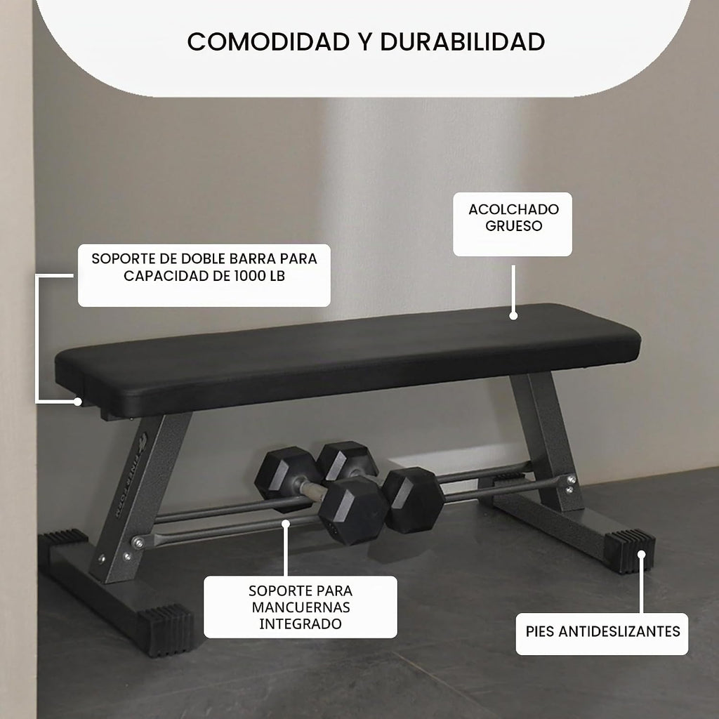 Finer Form Essential Flat Weight Bench para Home Gym, 1,000 lb Capacity