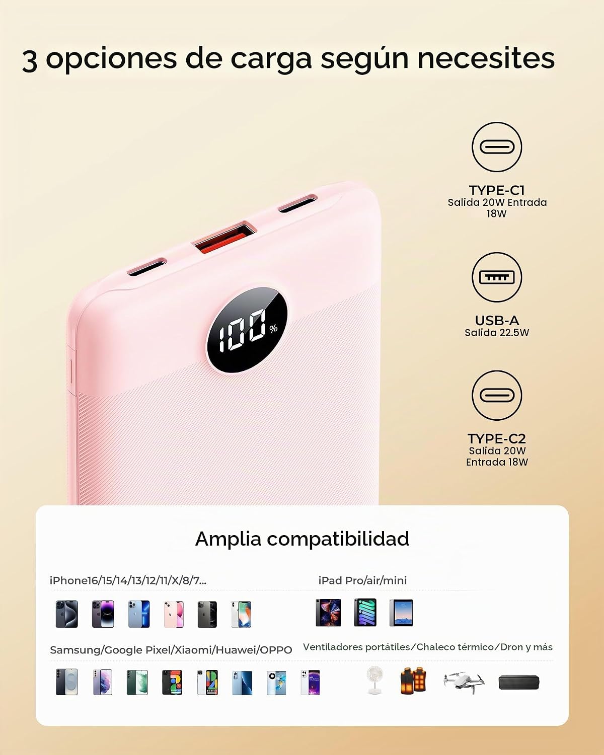 WeeFancy Cargador portátil pequeño de 10000 mAh, mini banco de ener...