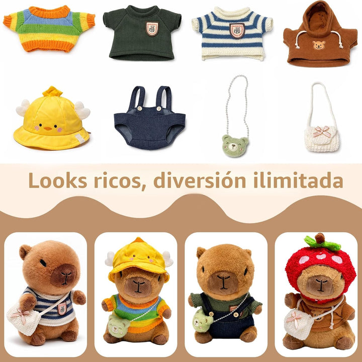 TITQWOP Peluche Capybara marrón de 10.2 pulgadas con 9 prendas y ac...