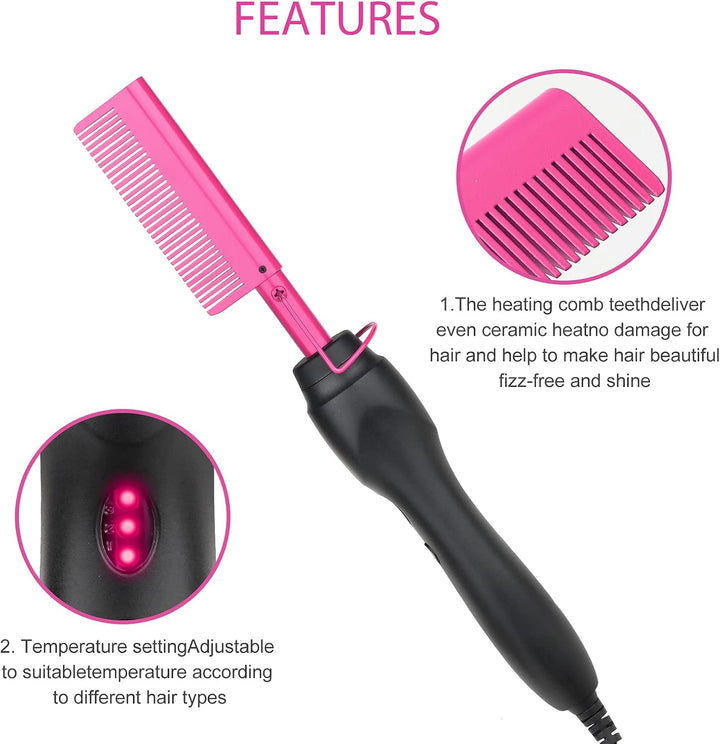Hot Comb - Herramienta de peinado térmico de cerámica antiquemadura...