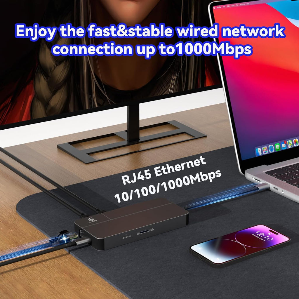 10 en 1 Estación de acoplamiento para MacBook: Doble monitor 2 HDMI 4K/60Hz para MacOS