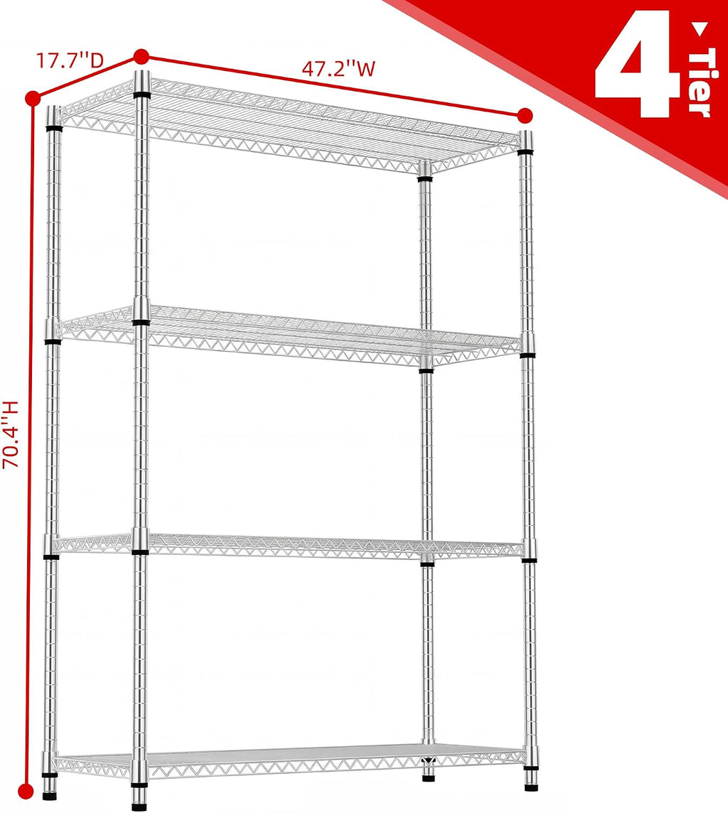 M MZG Estantes de almacenamiento de 4 niveles con carga de 2640 libras, estantes de metal de alambre de metal para almacenamiento, estantes ajustables de garaje para despensa, cocina, garaje, cromado