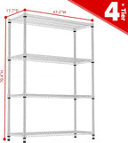 M MZG Estantes de almacenamiento de 4 niveles con carga de 2640 libras, estantes de metal de alambre de metal para almacenamiento, estantes ajustables de garaje para despensa, cocina, garaje, cromado