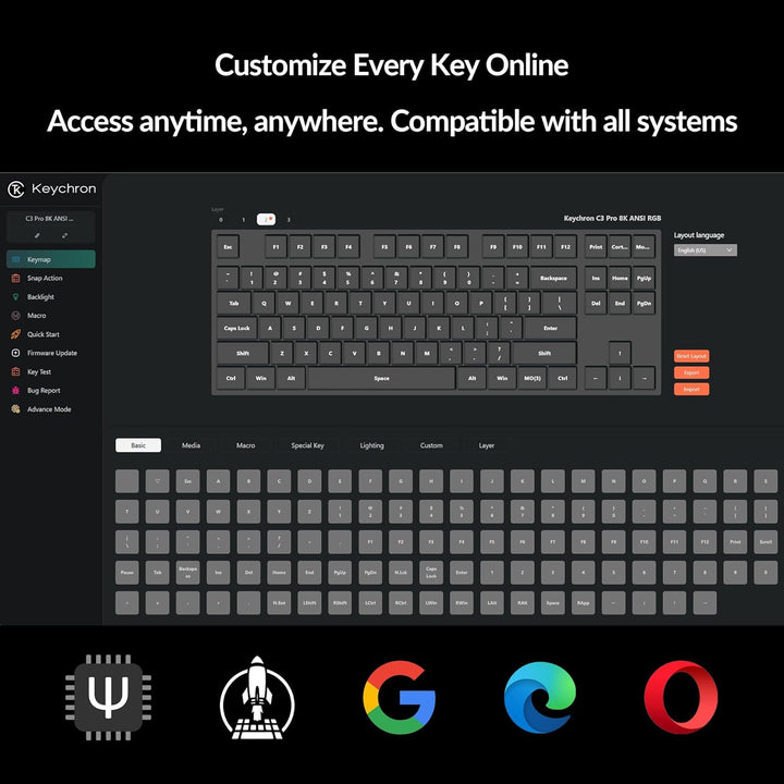 Keychron C3 Pro TKL 80% Teclado mecánico con cable, tasa de sondeo...