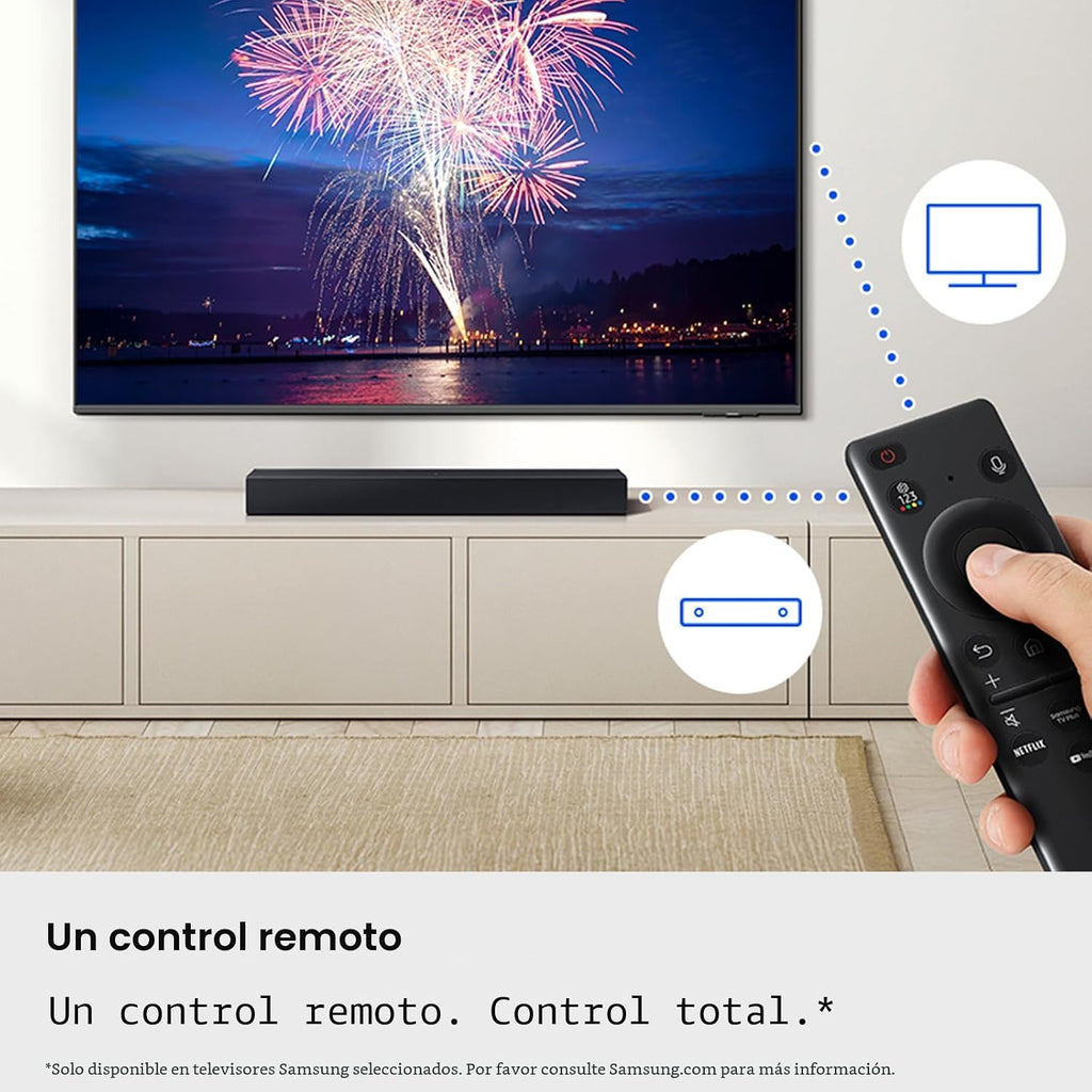Barra de sonido Samsung Serie B HW B400F 2.0 canales con subwoofer incorporado (Modelo 2025) Un control remoto, expansión de sonido envolvente, modo de mejora de voz