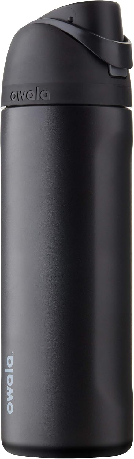 Owala - Botella de agua FreeSip de acero inoxidable con aislamiento, sin bisfenol A, incluye sorbete, para deportes y viajes, 24 oz, Very, Very Dark