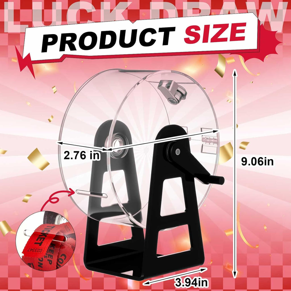 Leinuosen Tambor de rifa de acrílico, 9.1 x 4 x 7 pulgadas, jaula giratoria transparente con mano agitadora, caja giratoria de boletos transparente para juegos de sorteo de premios, bolas (rueda de fortuna)