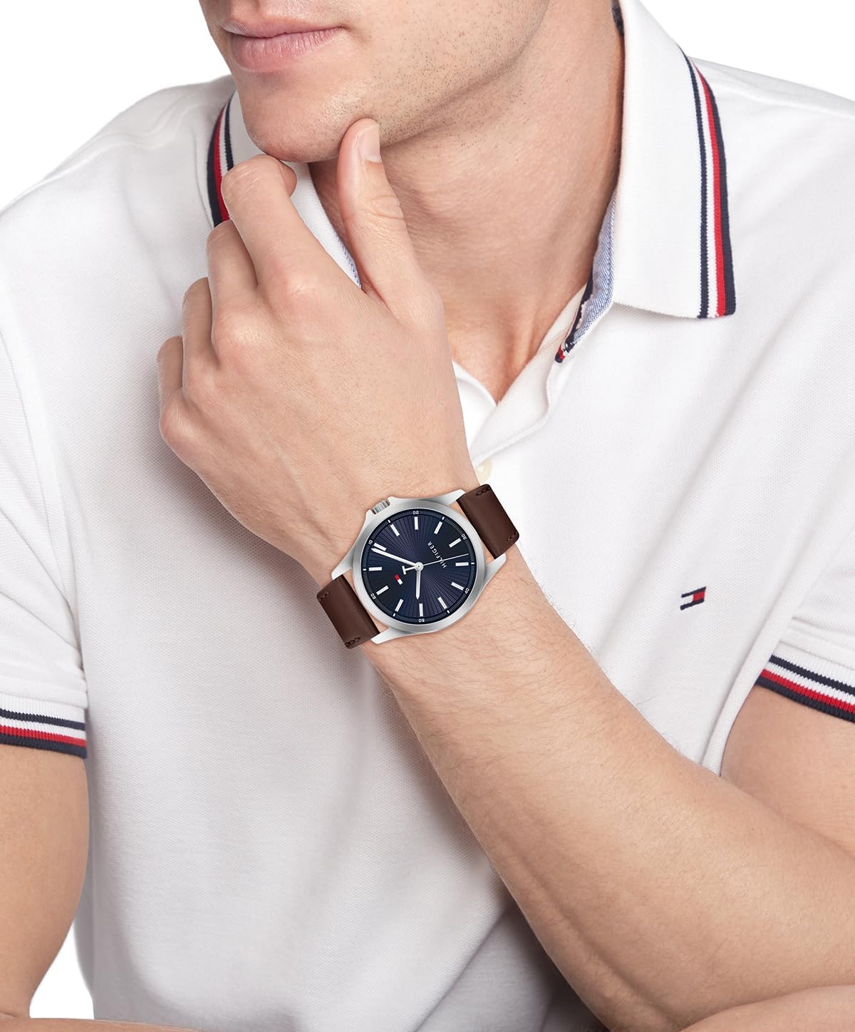 Tommy Hilfiger Hombre Reloj de cuarzo de 3 manecillas – Caja de 42mm, correa de cuero, 3 ATM de resistencia al agua, reloj moderno para uso diario, regalo para él