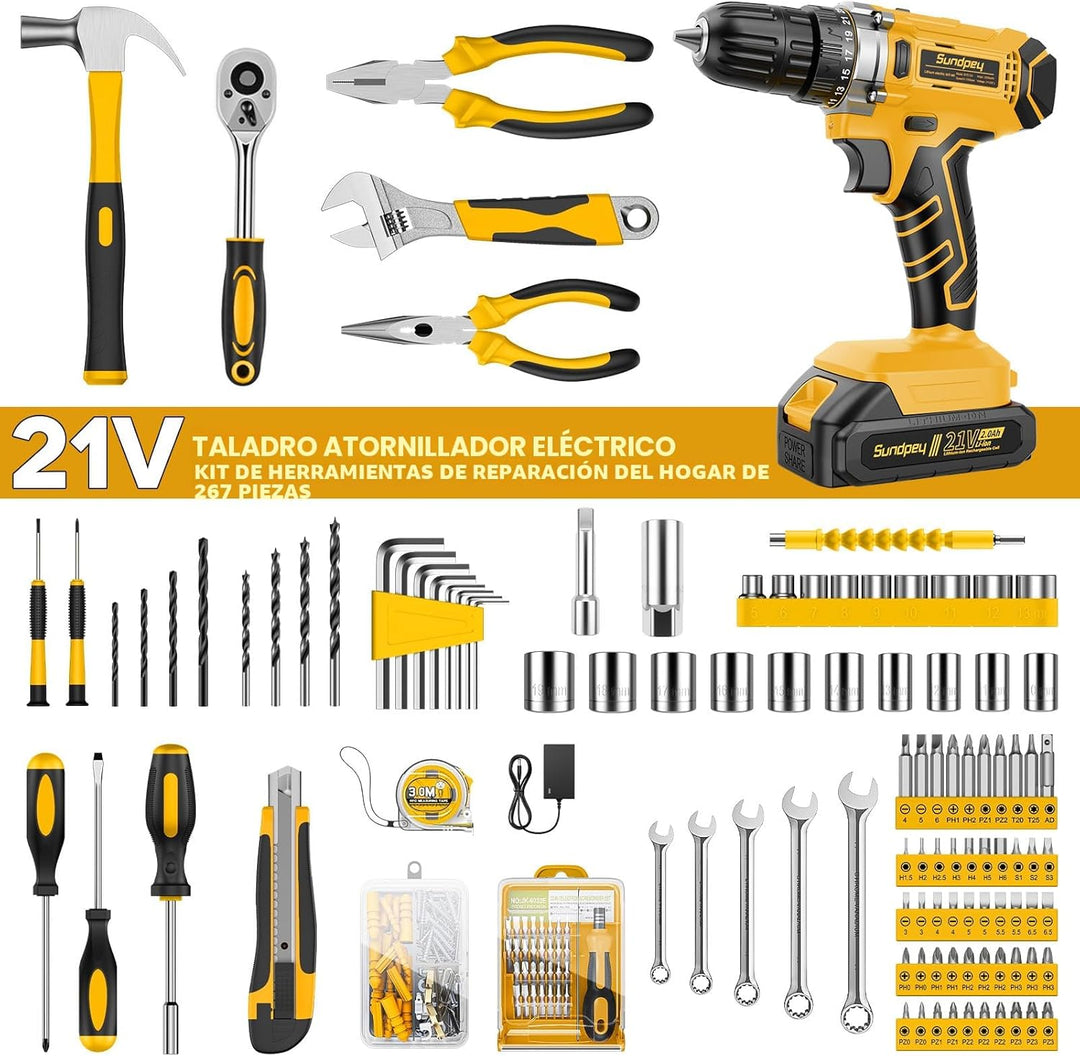 Sundpey Kit de herramientas de 267 piezas con taladro - Juego de he...