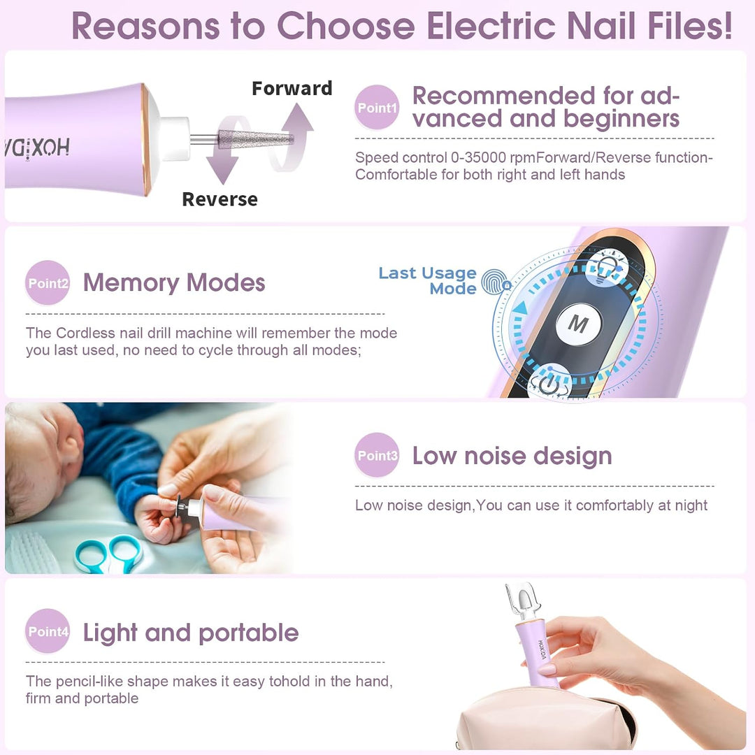 Kit profesional de manicura y pedicura con luz LED de 360° y 10 vel...