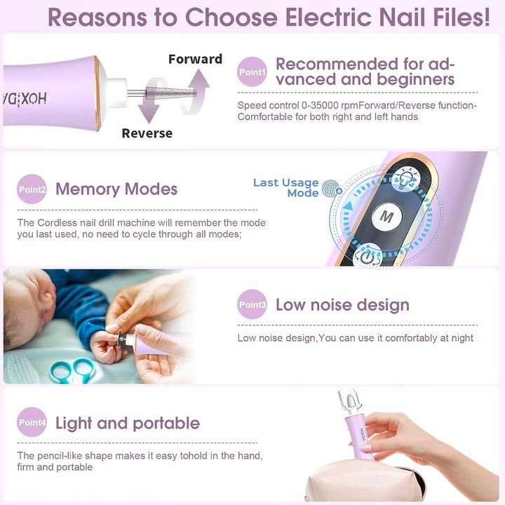 Kit profesional de manicura y pedicura con luz LED de 360° y 10 vel...