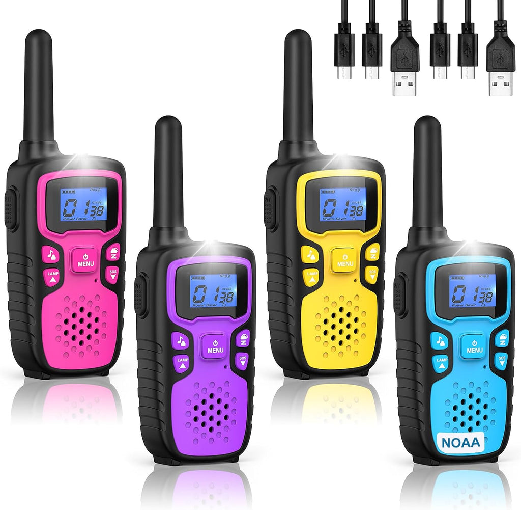 Walkie Talkies para niños recargables de largo alcance, regalo de cumpleaños de Navidad para niños de 5, 6, 7, 8, 9, 10, 11, 12 años, equipo de senderismo, juegos de campamento con NOAA