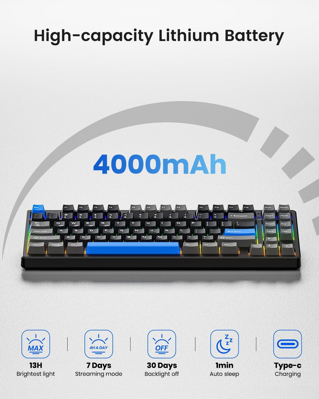 Teclado mecánico inalámbrico, montado con junta, con sonido cremoso...