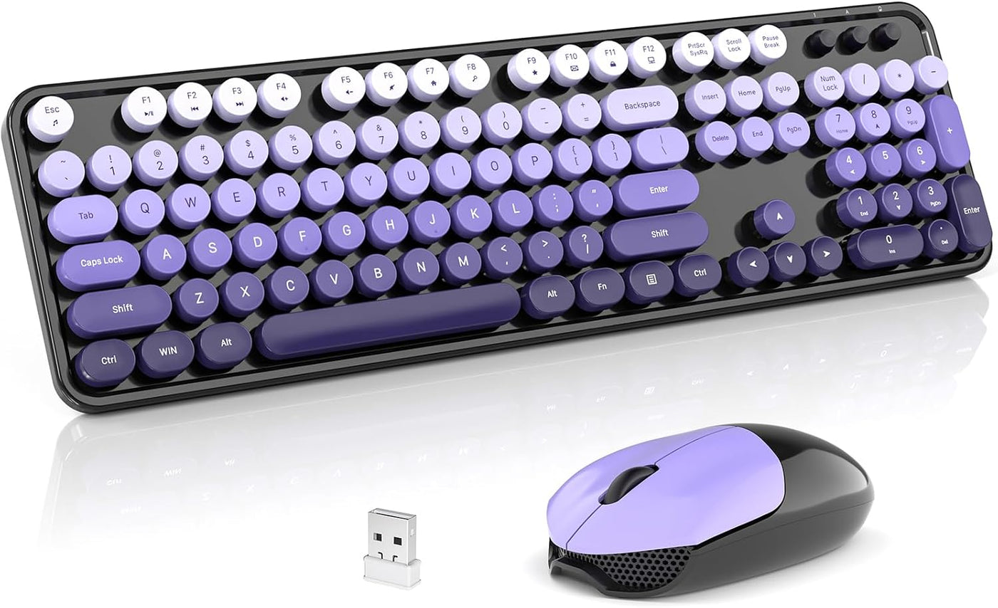 SQMD Combo de teclado y mouse inalámbricos, teclado retro de tamaño...