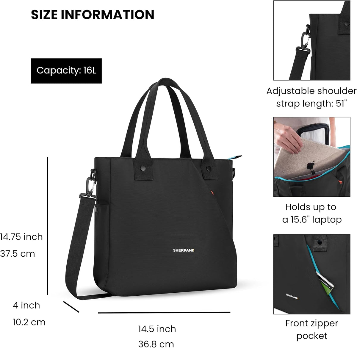 Sherpani Jetsetter, 15 pulgadas portátil y tablet de negocios bolsa de trabajo con correa de hombro extraíble, bolsa cruzada de viaje de 16L