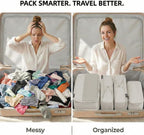 Cubos de embalaje de compresión para viajes, juego de 4 cubos de embalaje ligeros para maletas y mochilas, organizador que ahorra espacio para ropa, Blanco roto 4L, 4 grandes