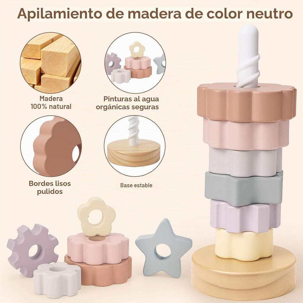 Joyreal Wooden Spinning Stacking Toys, Neutral Ring Stacker Montessori Toys para Toddlers 1-3, Christmas Birthday Gifts para Boys Girls