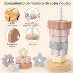 Joyreal Wooden Spinning Stacking Toys, Neutral Ring Stacker Montessori Toys para Toddlers 1-3, Christmas Birthday Gifts para Boys Girls