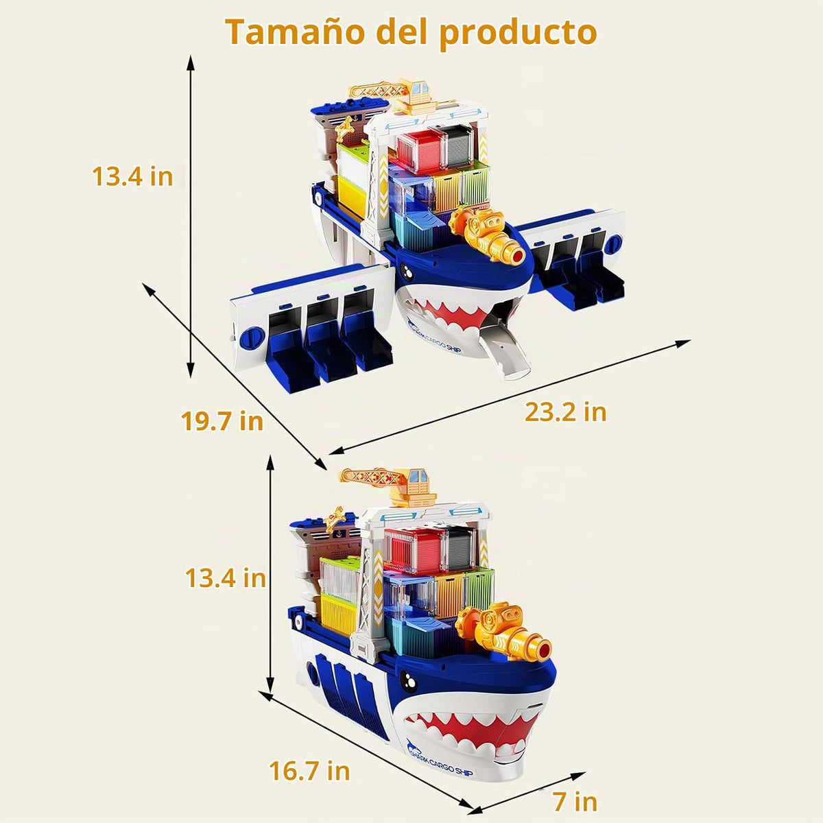 Fistone Juguete de barco de carga con grúa para niños de 3, 4, 5, 6 años