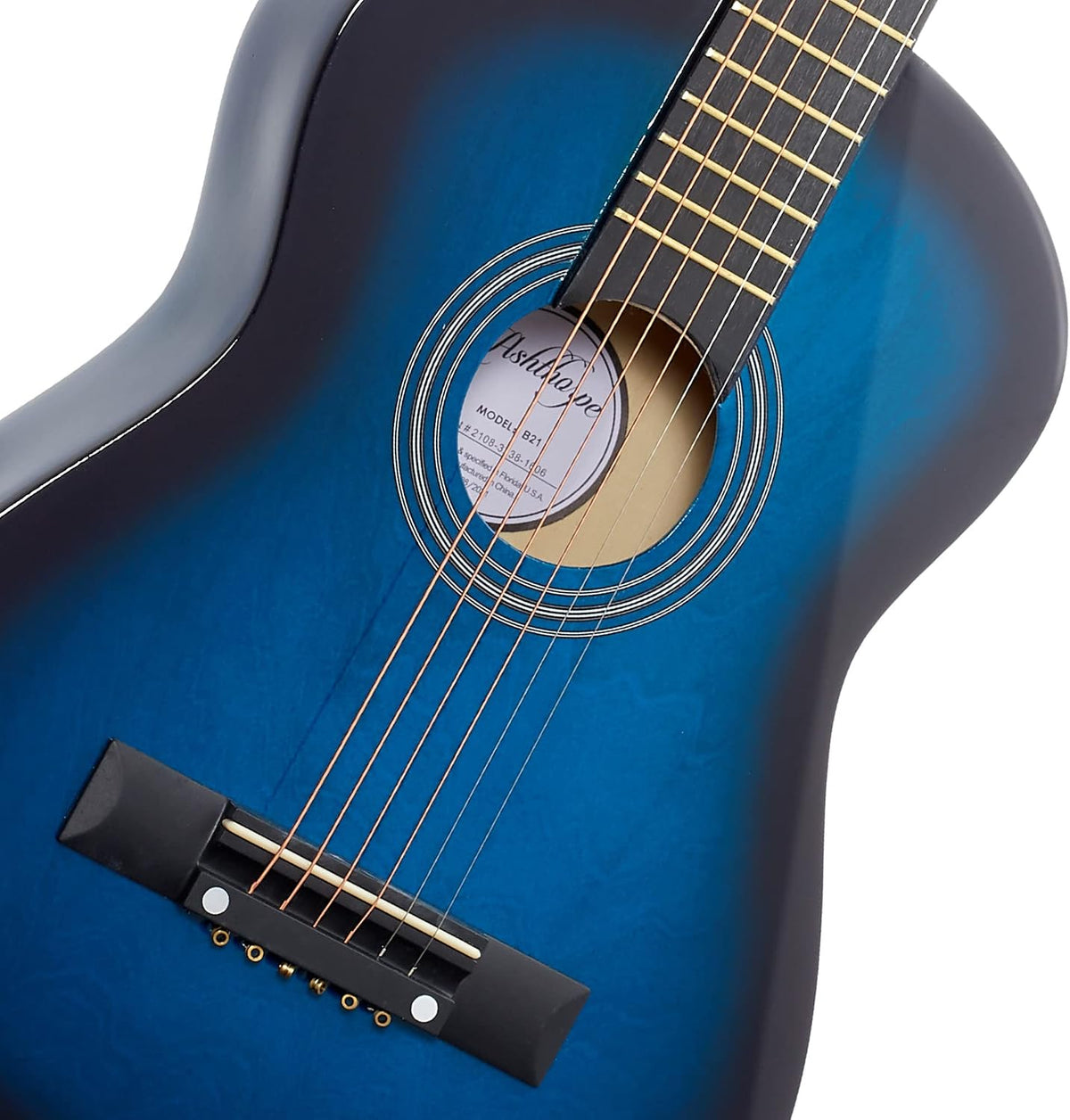 Ashthorpe Guitarra acústica para niños de 30 pulgadas (azul), kit de inicio para principiantes con bolsa de concierto, cuerdas adicionales, correa, púas y lecciones