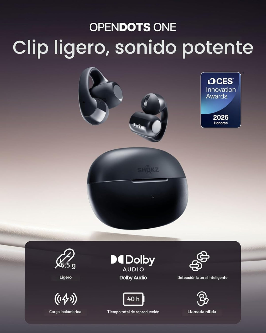 SHOKZ OpenDots ONE - Auriculares de oído abierto, Auriculares de cl...