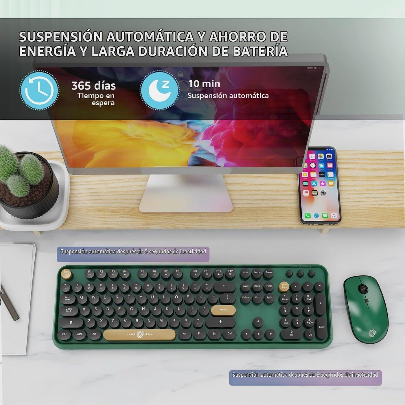 FD Teclado y ratón inalámbricos | Lindo teclado y ratón coloridos c...