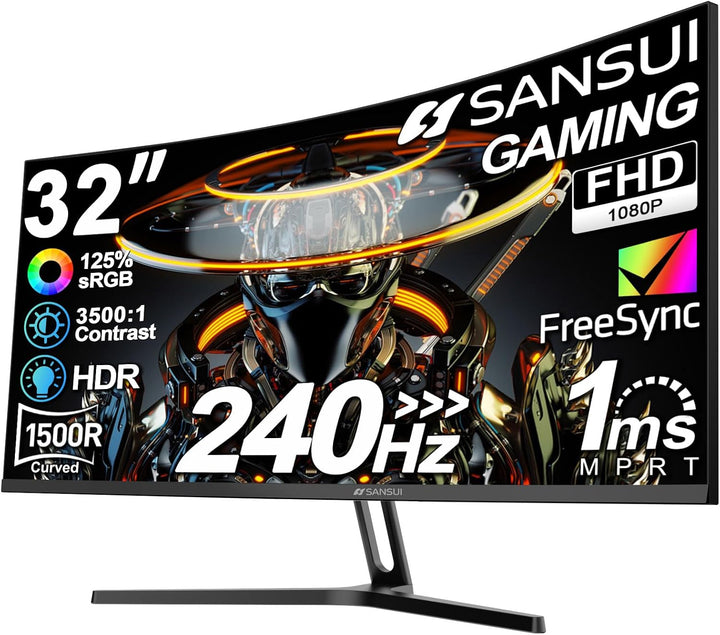 SANSUI Monitor de juegos curvo de 32 pulgadas 240Hz de alta tasa de...