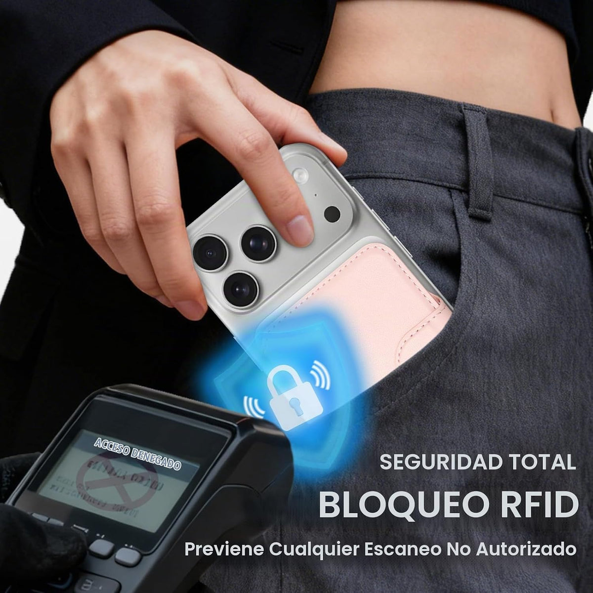 Cartera magnética para teléfono con bloqueo RFID, imán fuerte